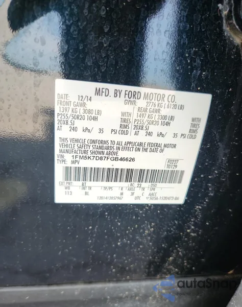 2015 Ford Explorer Xlt z USA, uszkodzony, nr VIN 1FM5K7D87FGB46626